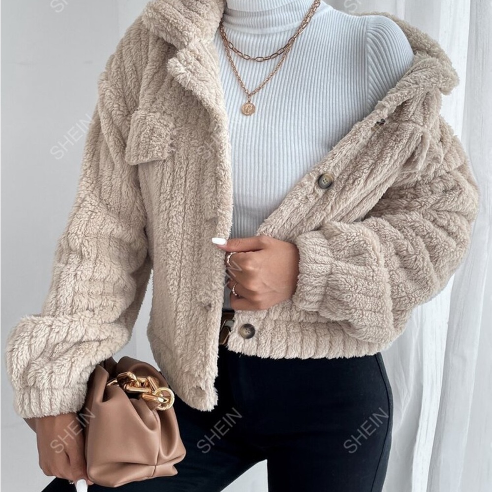 SHEIN Apricot Teddy Drop Shoulder Women Fall Jacket - Picture 4 of 4